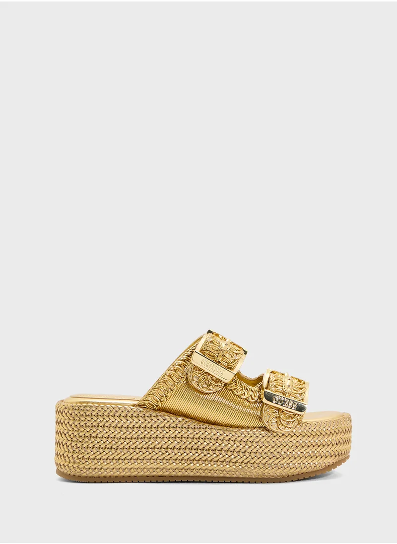 جس Multi Strap Mid Heel Wedges Sandals