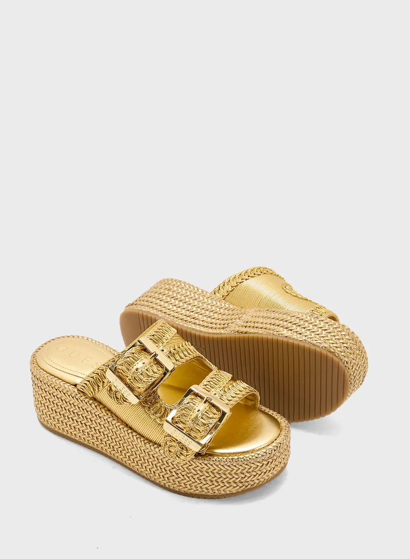 GUESS Multi Strap Mid Heel Wedge Sandals