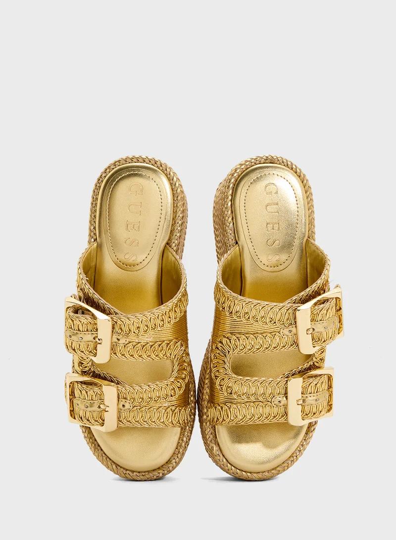 GUESS Multi Strap Mid Heel Wedge Sandals