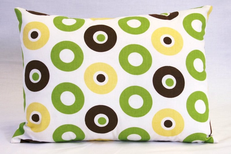 Bacati - Mod Dots/Stripes Green/Yellow/Choco Decorative Pillow 12 x 16 inches - Image 1