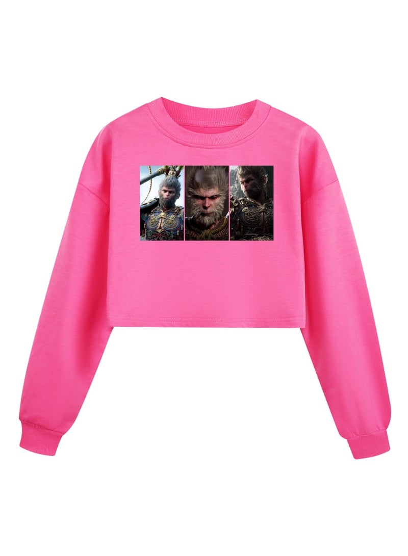 MQD Black Myth Wukong Girl Half Waist Loose Hoodie 