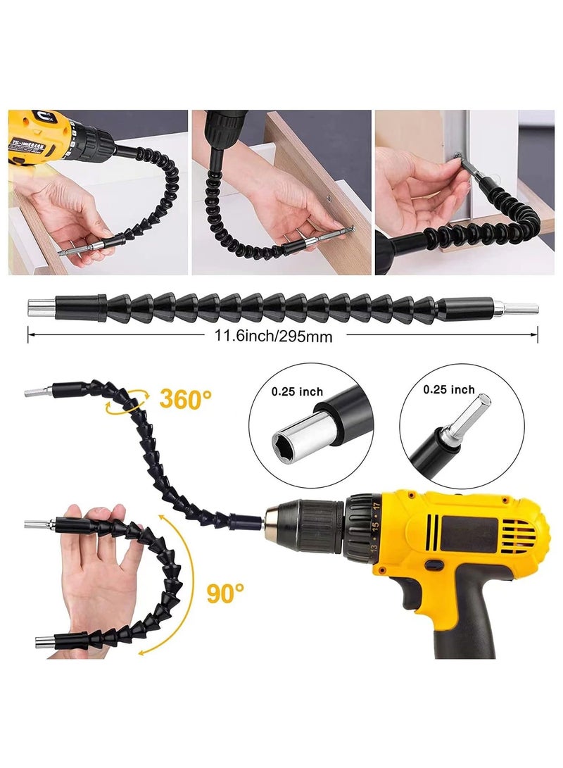 Flexible Drill Bit Extension Set, 105° Right Angle Drill Attachment, 1/4 3/8 1/2In Hex Shank Impact Driver Socket Adapter Rotatable Socket, Bendable Drill Bit Extension Screwdriver Bit - Image 2