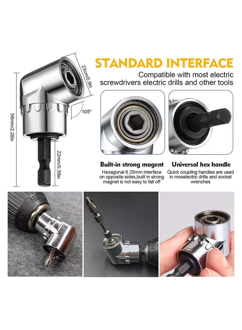 Flexible Drill Bit Extension Set, 105° Right Angle Drill Attachment, 1/4 3/8 1/2In Hex Shank Impact Driver Socket Adapter Rotatable Socket, Bendable Drill Bit Extension Screwdriver Bit - Image 5