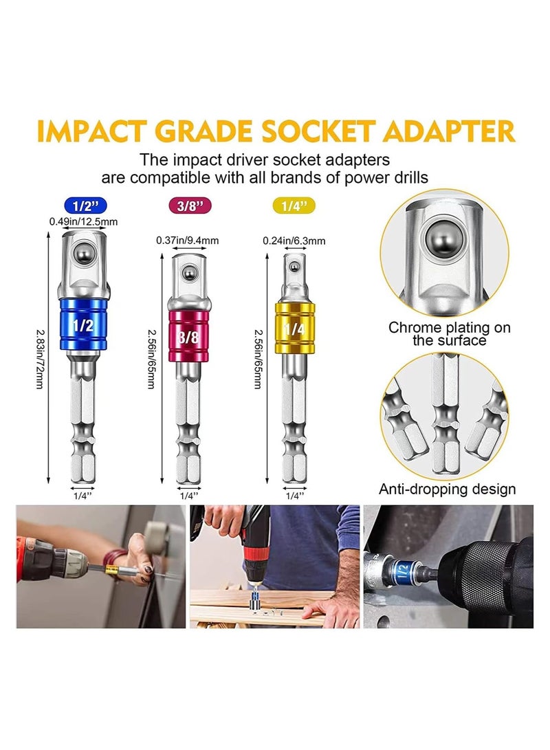 Flexible Drill Bit Extension Set, 105° Right Angle Drill Attachment, 1/4 3/8 1/2In Hex Shank Impact Driver Socket Adapter Rotatable Socket, Bendable Drill Bit Extension Screwdriver Bit - Image 3