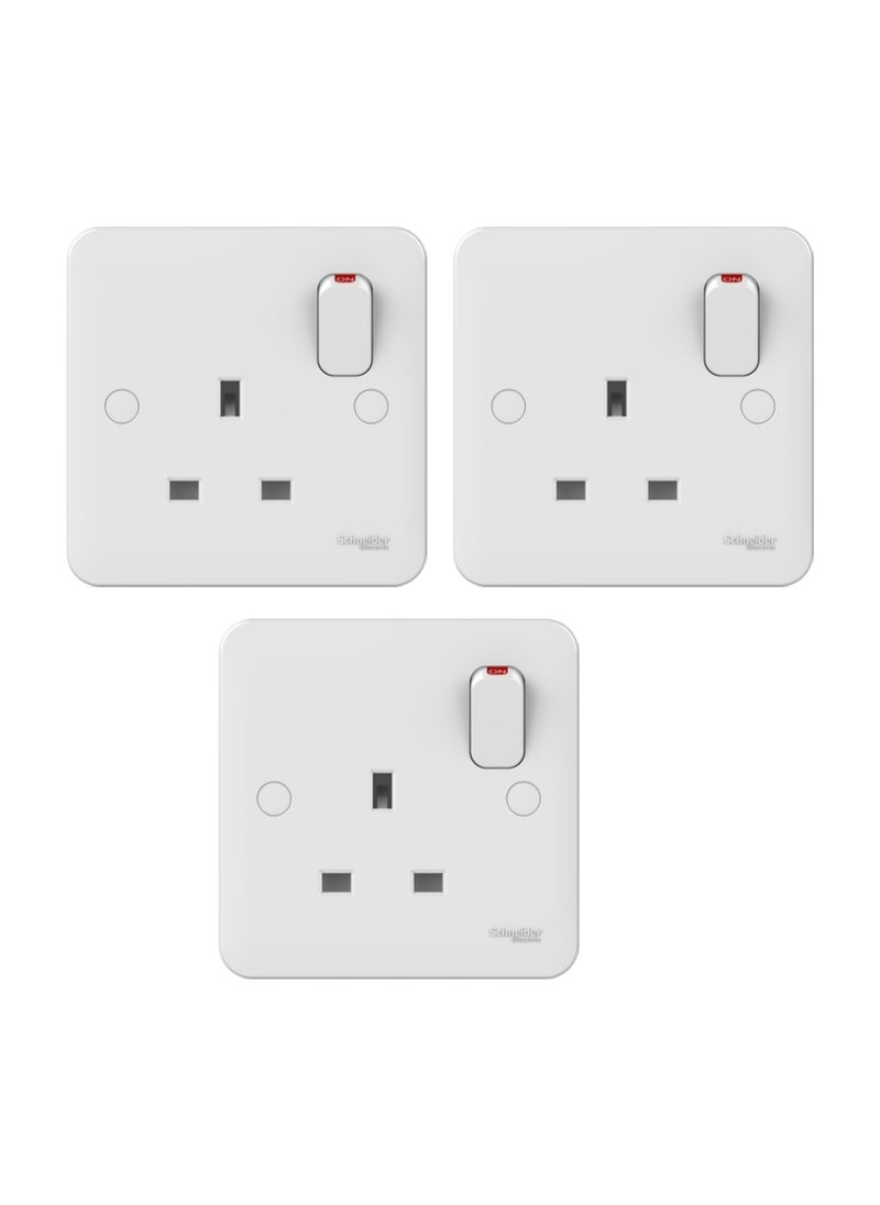 Schneider Electric - Schneider Electric Lisse Uk Standard Switch Socket White, 1 Gang 13A 86×86 mm, Bs 1363-2 Standard - Pack of 3 - Image 1