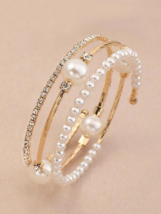 Take Two Take Two Embellished Faux Pearl Bangle
