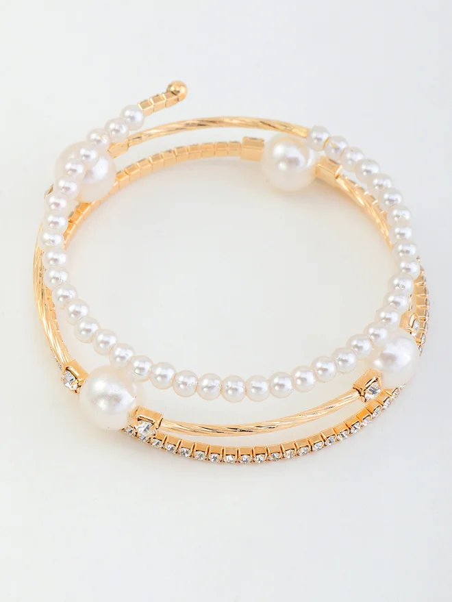 Take Two Take Two Embellished Faux Pearl Bangle