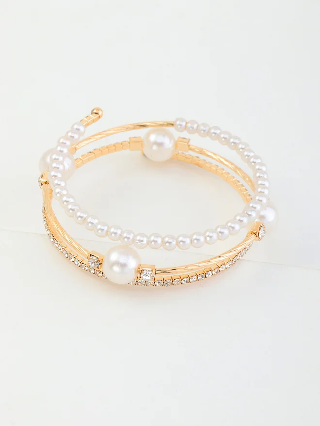 Take Two Take Two Embellished Faux Pearl Bangle