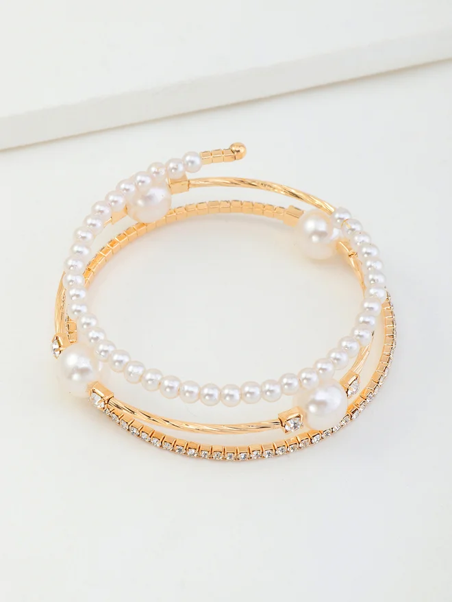 Take Two Take Two Embellished Faux Pearl Bangle