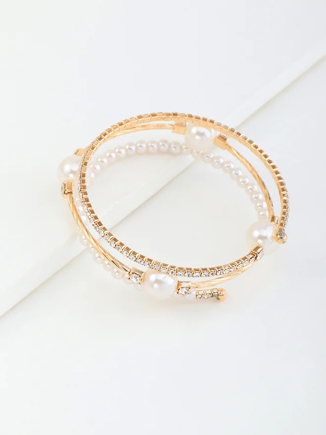 Take Two Take Two Embellished Faux Pearl Bangle