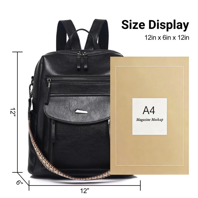 WYFJNX PU Leather Womens Backpack Purse Ladies Backpack Handbag Fashion Shoulder Bag Small Travel Bag Black - Image 3