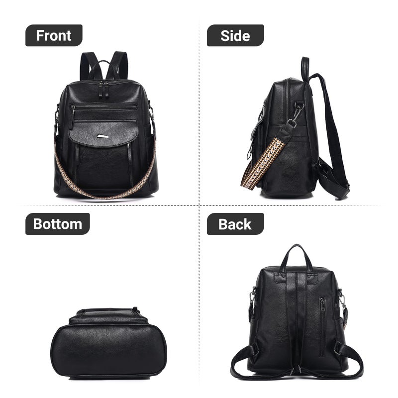 WYFJNX PU Leather Womens Backpack Purse Ladies Backpack Handbag Fashion Shoulder Bag Small Travel Bag Black - Image 2