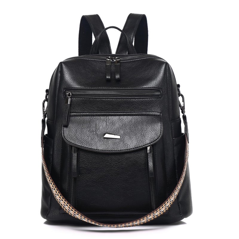 WYFJNX PU Leather Womens Backpack Purse Ladies Backpack Handbag Fashion Shoulder Bag Small Travel Bag Black - Image 1