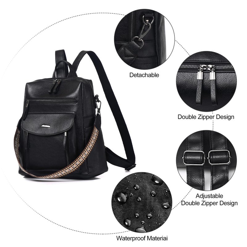 WYFJNX PU Leather Womens Backpack Purse Ladies Backpack Handbag Fashion Shoulder Bag Small Travel Bag Black - Image 4