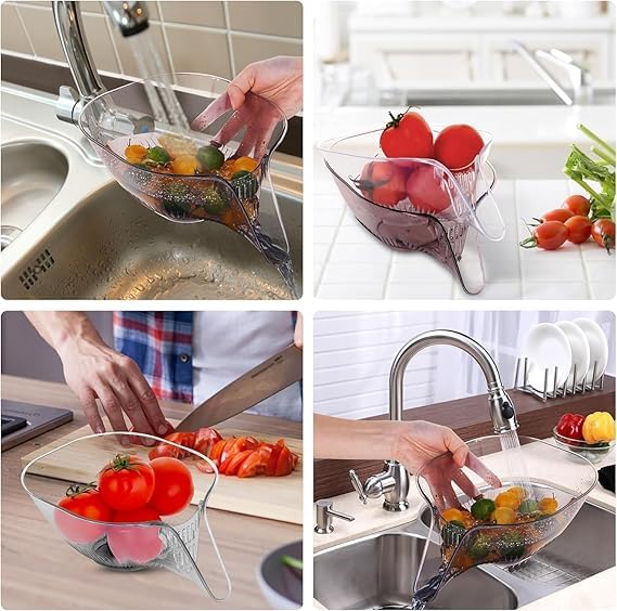 PUNJAN Transparent Grey Kitchen Sink Drain Basket with Spout Pack of 1Vegetable Strainers Draining Mesh Filters for Fruits Vegetables Grains and More - Image 4