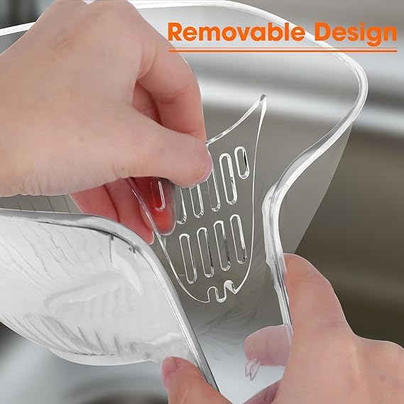 PUNJAN Transparent Grey Kitchen Sink Drain Basket with Spout Pack of 1Vegetable Strainers Draining Mesh Filters for Fruits Vegetables Grains and More - Image 3