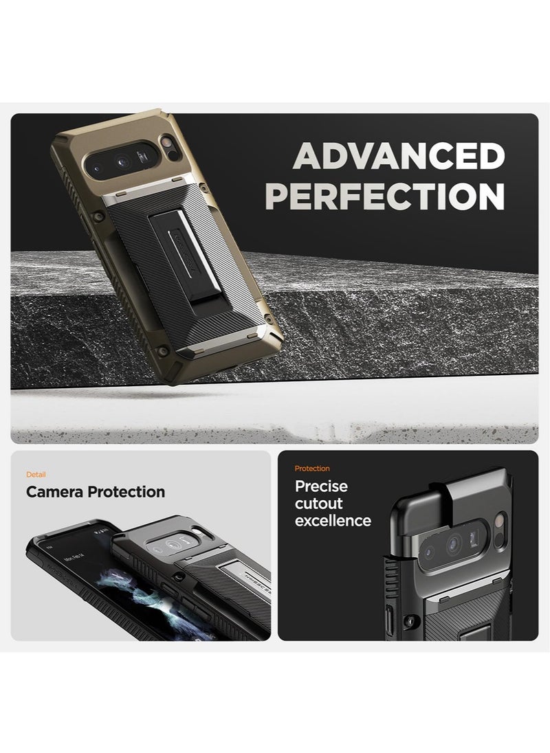 VRS Design Damda Glide Hybrid for Google Pixel 8 PRO Case Cover Wallet [Semi Automatic] Slider Credit Card Holder Slot [3-4 Cards] & Kickstand - Khaki Groove  - Image 2