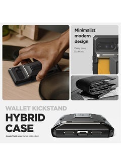 VRS Design حافظة Damda Glide Hybrid لهاتف Google Pixel 8 PRO [شبه أوتوماتيكية] مع فتحة حامل بطاقات ائتمان منزلقة [3-4 بطاقات] وحامل - لون كاكي  - Image 4