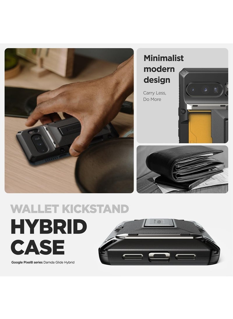 VRS Design Damda Glide Hybrid for Google Pixel 8 PRO Case Cover Wallet [Semi Automatic] Slider Credit Card Holder Slot [3-4 Cards] & Kickstand - Khaki Groove  - Image 4
