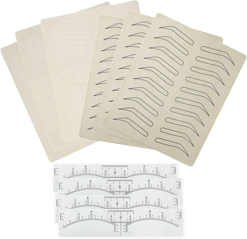 Tattoo Practice Skin Kit6 Pieces Eyebrow Latex Microblading Practice Fake Skin Sheet with 4pcs Eyebrow RulerNo Ink Needed Double Sided for Tattoo Supplies