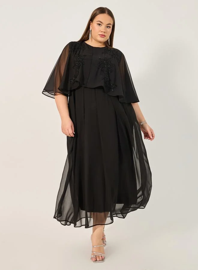 Styli Plus Size Black Embellished A-Line Maxi Dress