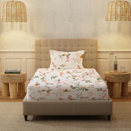 Urban Space Regal 100% Percale Cotton 200 TC Printed Bedsheet for Single Bed with 1 Pillow Cover (Size 58 x 90 inches, Cherry Blossom-Peach) - Image 2