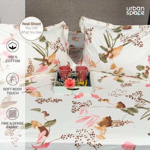 Urban Space Regal 100% Percale Cotton 200 TC Printed Bedsheet for Single Bed with 1 Pillow Cover (Size 58 x 90 inches, Cherry Blossom-Peach) - Image 3