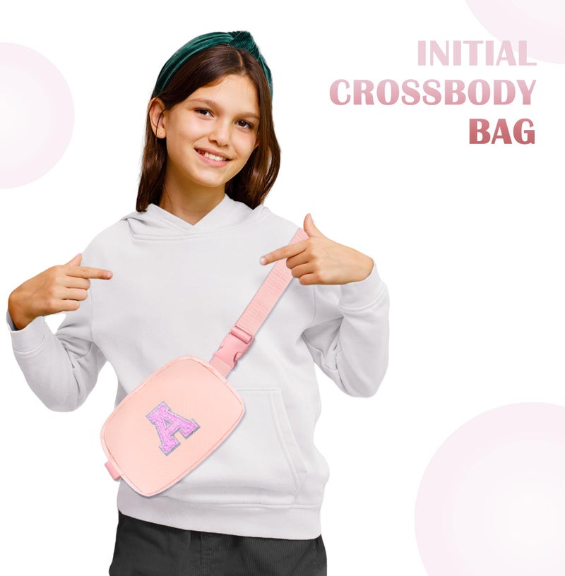 COSHAYSOO Pink Belt Bag Initial Fanny Pack Crossbody Purse for Girls 5-7 6-8 8-10 10-12 Personalized Birthday Gifts for Daughter Big Little Sister Tween Flower Girl Girly Stuff Letter A - Image 4