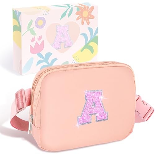 COSHAYSOO Pink Belt Bag Initial Fanny Pack Crossbody Purse for Girls 5-7 6-8 8-10 10-12 Personalized Birthday Gifts for Daughter Big Little Sister Tween Flower Girl Girly Stuff Letter A - Image 1