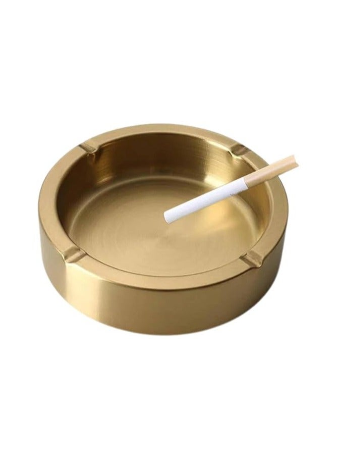 منفضة معدنية دائرية فاخرة من الستانلس ستيل للسيجار - صينية رماد محمولة للمنزل والمكتب والفناء وسطح الطاولة - ديكور خارجي فاخر متين للفندق والمطعم (ذهبي) - Image 4