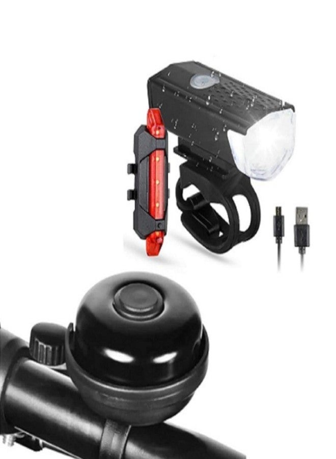 FCCRACING Cool Motu Bell Bell and USB Rechargeable Bicycle Front, Rear Light LED (Combo) Cycle Tail Light Cycle Rechargeable Waterproof LED Rear Break Light Cycle Combo of 3 Accessories for Cycle - Image 1
