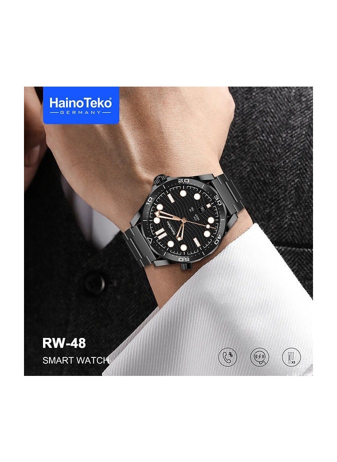 Haino Teko HainoTeko RW48 Smart Watch With Round Shape AMOLED Display 3 Pair Strap and Wireless Charger For Gents Black  - Image 3