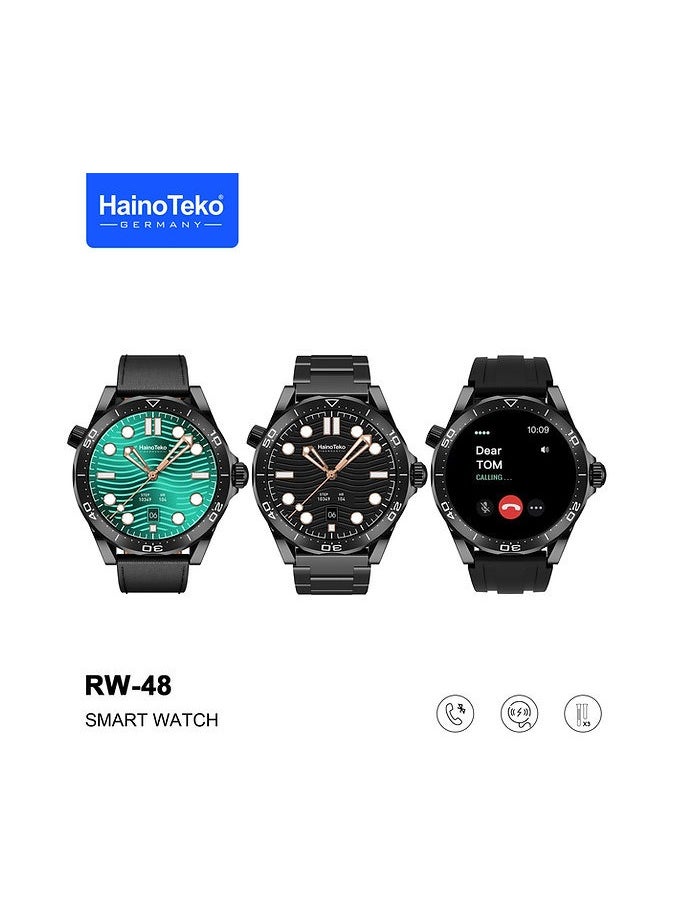 Haino Teko HainoTeko RW48 Smart Watch With Round Shape AMOLED Display 3 Pair Strap and Wireless Charger For Gents Black  - Image 1