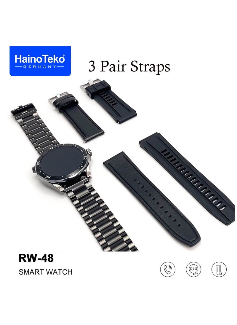 Haino Teko HainoTeko RW48 Smart Watch With Round Shape AMOLED Display 3 Pair Strap and Wireless Charger For Gents Black  - Image 4