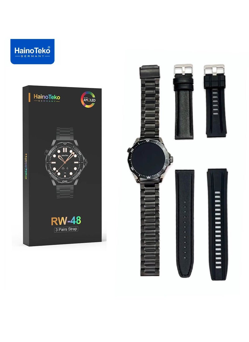 Haino Teko HainoTeko RW48 Smart Watch With Round Shape AMOLED Display 3 Pair Strap and Wireless Charger For Gents Black  - Image 5