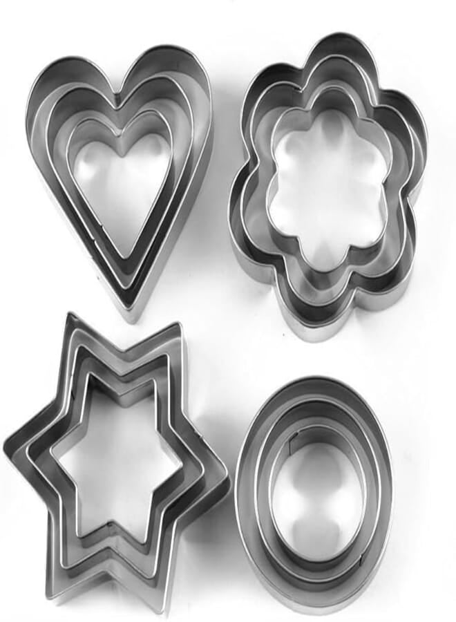 SUKHAD 12 Piece Set Stainless Steel Pastry Cookie Biscuit Cutter Cake Muffin Decor Mould, Silver