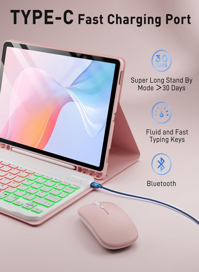 SAMTUNK for Amazon Fire HD 10/10 Plus Case with Keyboard (11th/13th Generation, 10.1 inch) - Rainbow Backlit Keyboard Case - Built in Pencil Holder with Mouse - Pink - Image 5