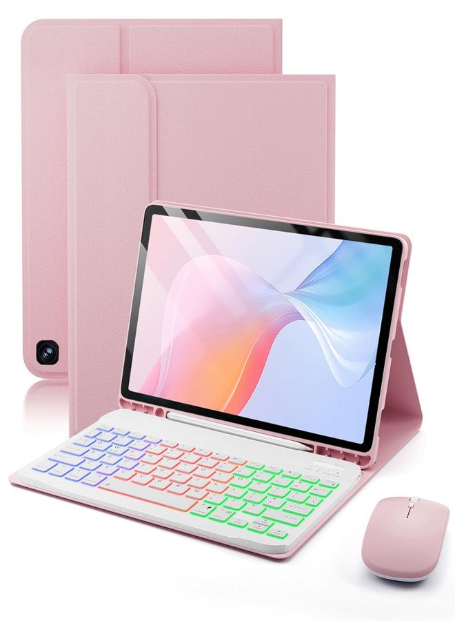 SAMTUNK for Amazon Fire HD 10/10 Plus Case with Keyboard (11th/13th Generation, 10.1 inch) - Rainbow Backlit Keyboard Case - Built in Pencil Holder with Mouse - Pink - Image 1
