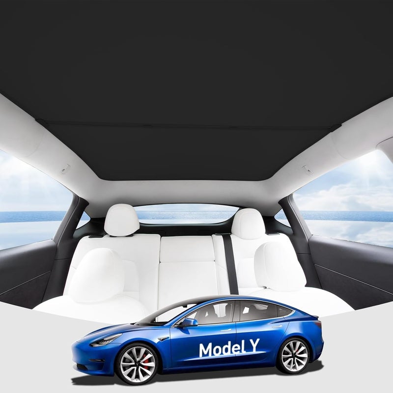CHIYLE Glass Roof Sunshade for Tesla Model Y 2024-2021, Insulation UV Rays Protection 2024 Tesla Model Y Sunroof Shade, Tesla Model Y 2024 Sunshade Roof for Tesla Model Y Accessories 2024-2021(Black) - Image 1