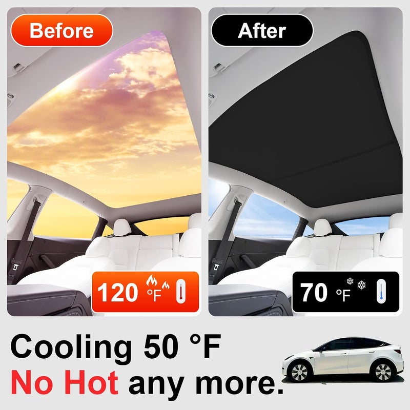 CHIYLE Glass Roof Sunshade for Tesla Model Y 2024-2021, Insulation UV Rays Protection 2024 Tesla Model Y Sunroof Shade, Tesla Model Y 2024 Sunshade Roof for Tesla Model Y Accessories 2024-2021(Black) - Image 3