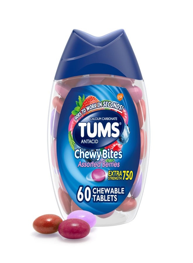 TUMS Chewy Bites Antacid Tablets for Chewable Heartburn Relief and Acid Indigestion Relief, Assorted Berries - 60 Count - Image 1