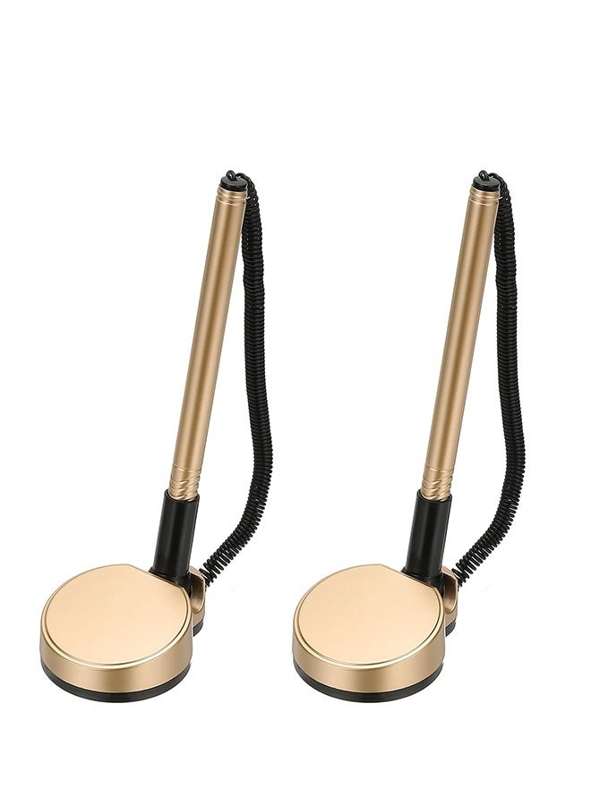 جيفت قلمان آمنان مع سلسلة لاصقة وحامل أقلام آمن، أقلام مكتب الاستقبال، عبوات حبر أسود قابلة لإعادة التعبئة، للاستخدام المكتبي والمنزلي، قاعدة مستديرة، لون ذهبي. - Image 1