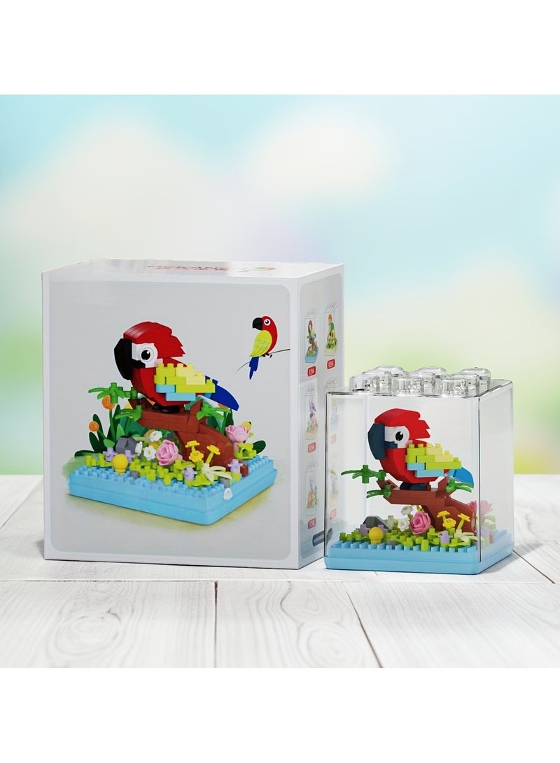Vibrant Macaw 3D Building Blocks | Flower Garden Scene  Display Base | Mini Bricks Assemble Figure Toy for Kids - Image 2