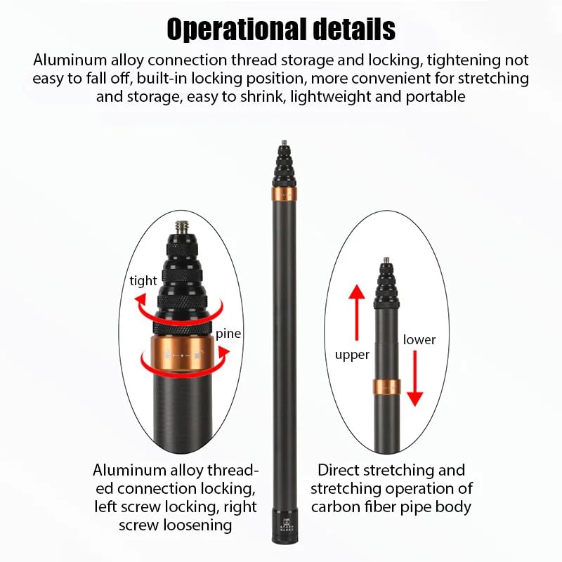 ADOFYS 3 Meter Carbon Fiber Extended Invisible Monopod Stick for Insta360 ONE X3, ONE R ONE X2 Extended Invisible Stick, Gopro Hero 11/10/9, DJI Action Camera, Black - Image 2
