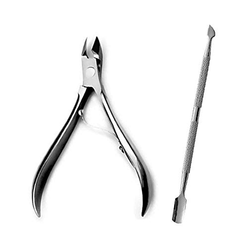 deziine DEZIINE Nail Cuticle Pusher SpoonClipper Set2pcs Beauty Professional Steel Manicure Pedicure Trimmer Remover Nipper ScissorNail Tools  - Image 1