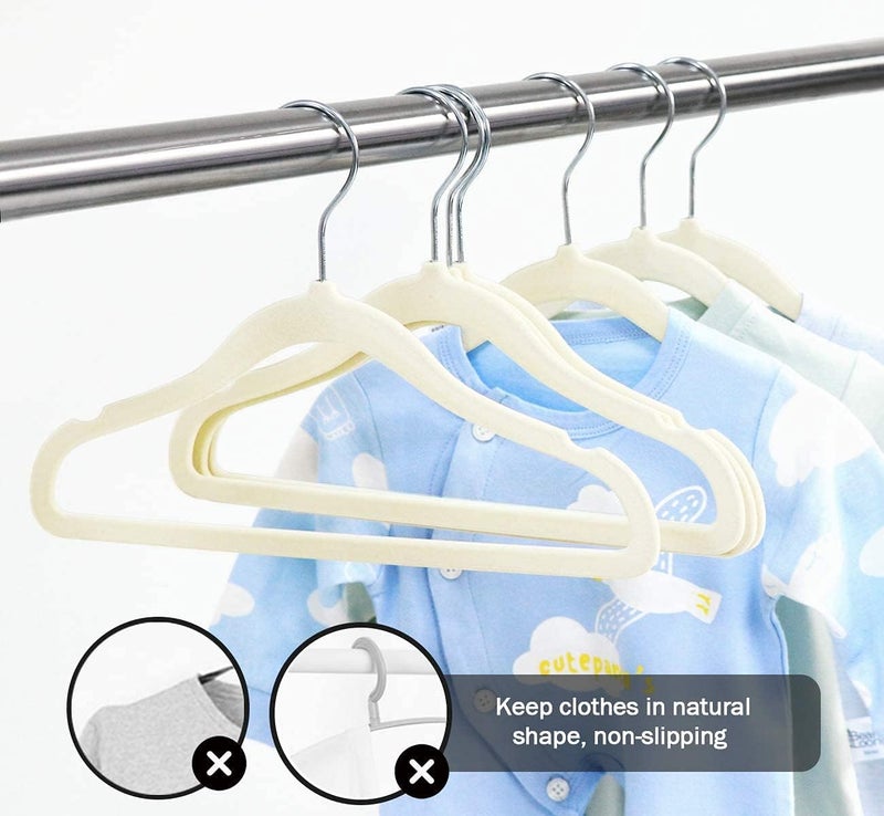 Red Dot Gift® 30 Pack Beige Baby Velvet Hangers - Non Slip Toddler Hangers with 360 Chrome Swivel Hook - Image 4