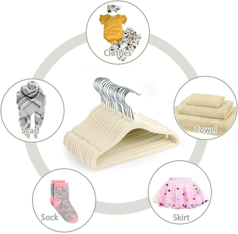 Red Dot Gift® 30 Pack Beige Baby Velvet Hangers - Non Slip Toddler Hangers with 360 Chrome Swivel Hook - Image 3