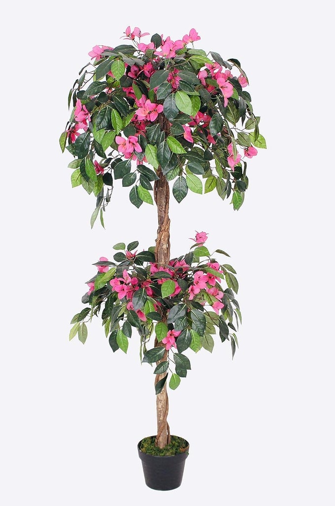 GORGEOUS UNIQUE 5 FEET BLOOMING ARTIFICIAL BOUGAINVILLEA TREE WITH FLOWERS REAL WOOD TRUNKS WITH NURSERY POT FEEL REAL TECHNOLOGY LAVENDAR AMT25115
