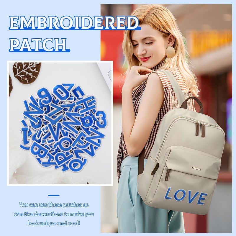 RF-patch 72 Pcs Iron on Letters for Fabric, Alphabet Embroidered Patch A-Z, Number Patch 0-9, Iron on Letters and Numbers for Clothes, Hat, Jeans(Blue) - Image 3