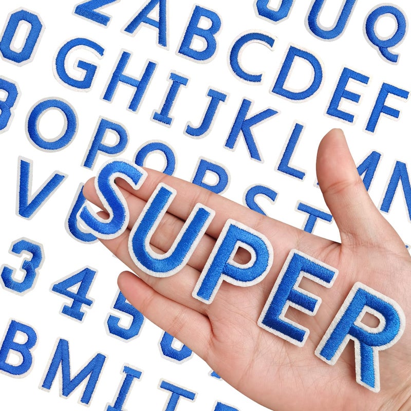 RF-patch 72 Pcs Iron on Letters for Fabric, Alphabet Embroidered Patch A-Z, Number Patch 0-9, Iron on Letters and Numbers for Clothes, Hat, Jeans(Blue) - Image 1